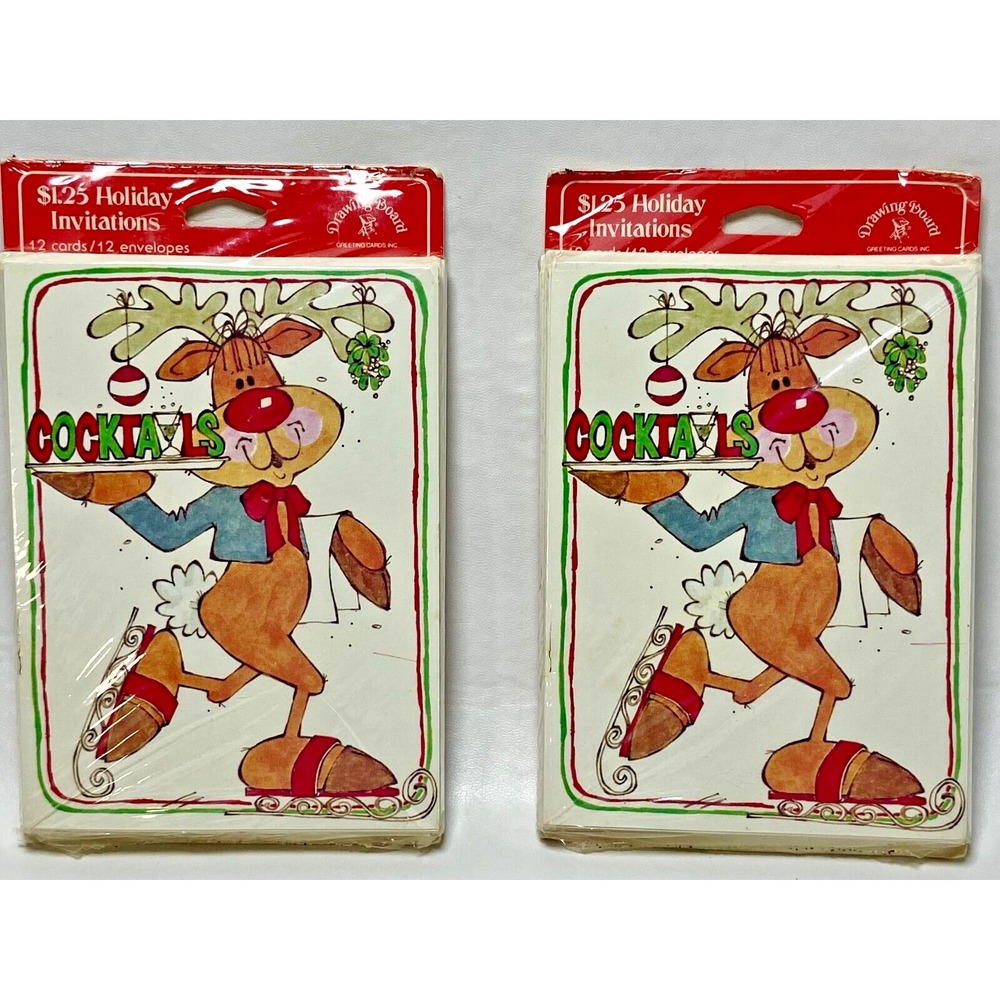 2 Drawing Board 12 Pk Christmas Cocktails Party Vintage Invitations Envelopes‎